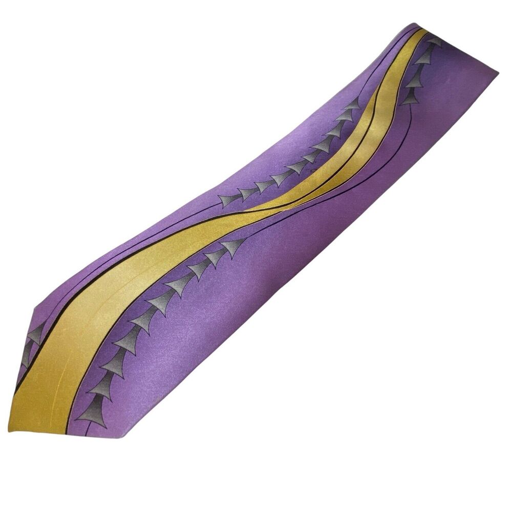 Franco Napoli SILK Italy Handmade Neck Tie Purple Gold Swirl 60”x 4” Retro VTG